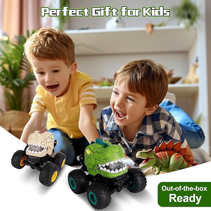 Dinosaur Remote Control Car for Kids Ages 3-5 6-12, Remote Control Monster Truck with Spray, Light, 360° Rolling&90° Driving, All Terrain Dinosaur Toy for Boys Birthday Gift