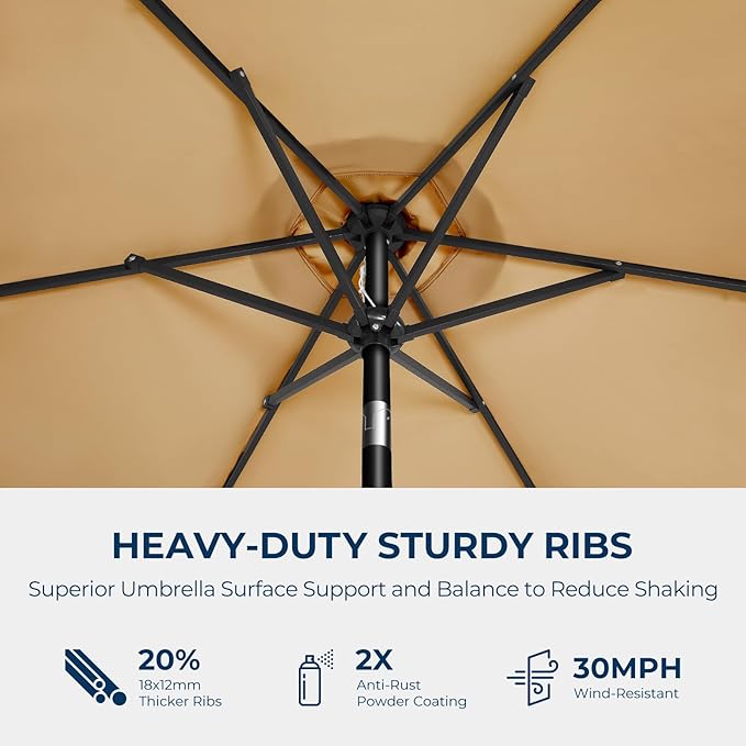 7.5ft Outdoor Patio Umbrella - Market Table Pool Deck Umbrella UPF50+ UV Protection with Push Button Tilt, Crank and 6 Sturdy Ribs (Beige, No base)