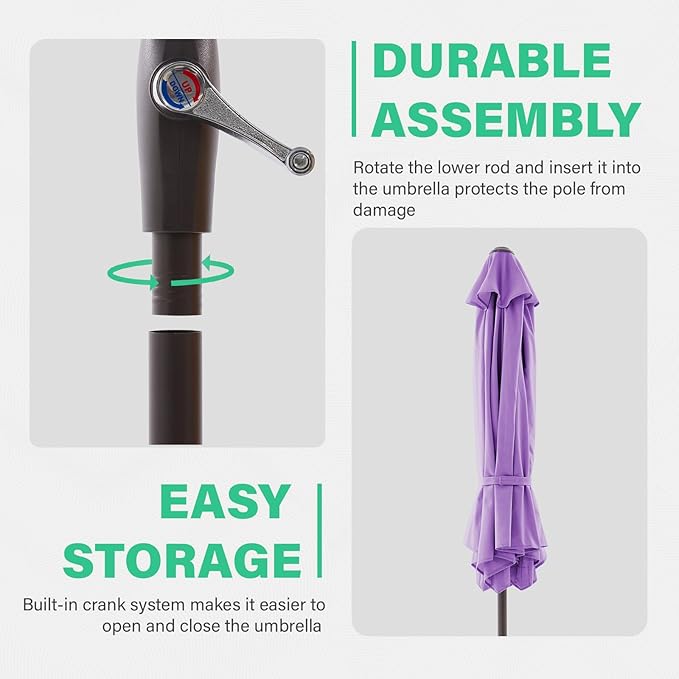 JEAREY 7.5FT Patio Umbrella Market Table Umbrella with 6 Sturdy Ribs, Push Button Tilt/Crank Outdoor Umbrella for Garden, Deck, Backyard, Pool and Porch,Taro Purple