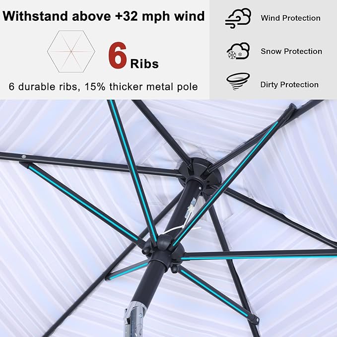 ABCCANOPY 7.5FT Outdoor Patio Umbrella, UV Protection Table Umbrella w/Crank for Easy Set Up, Suitable for Garden, Lawn, Deck & Backyard (Khaki Gray Stripe)