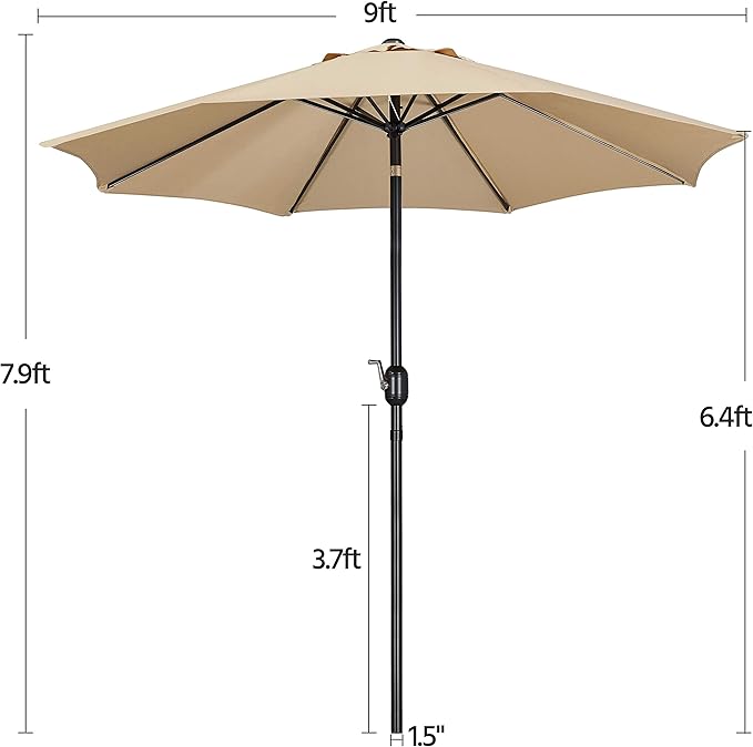 Yaheetech 9FT Patio Umbrella Outdoor Umbrella Patio Yard Market Table Sun Shade with Push Button Tilt & Crank for Garden/Beach/Lawn/Deck/Backyard/Pool, 8 Ribs, Tan