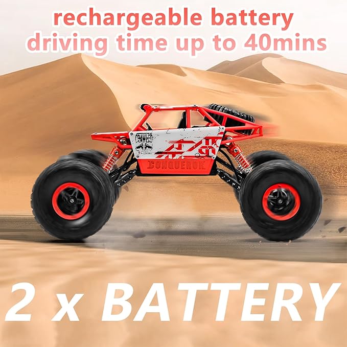 Cheerwing 1:18 Rock Crawler 2.4Ghz Remote Control Car 4WD Off Road RC Monster Truck 2 Battery(Red)