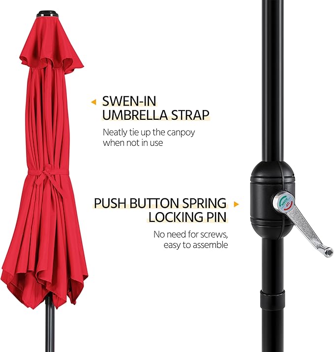 Yaheetech Patio Umbrella, 10FT Outdoor Table Market Umbrella with Push Button Tilt and Crank & Sturdy Ribs, Yard Sun Shade for Garden, Deck, Backyard, Pool, Red