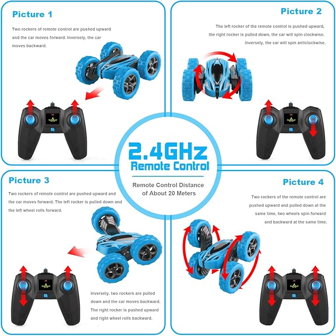 Remote Control Car, RC Cars Toys for Ages 5-7, 2.4GHz 4WD Fast RC Car Kids Toys for Ages 8-13, Double Sided 360° Rotating Monster Truck Toys for Girls RC Truck Toy Cars for Boys