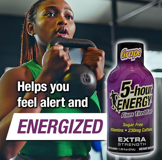5-hour ENERGY Extra Strength Energy Shot, Grape Flavor, 1.93 oz., 30 Count, Zero Calories & Sugar-Free 230 mg Caffeinated Energy Shot, Amino Acids & B Vitamins, Dietary Supplements