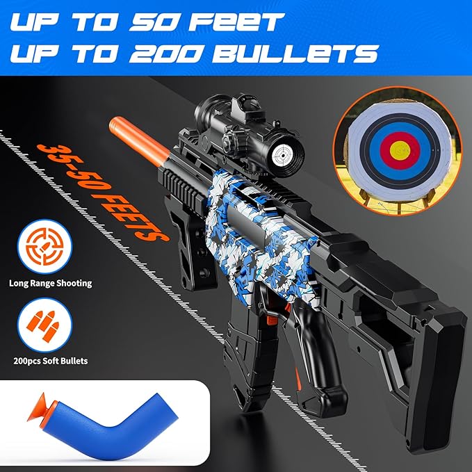 Toy Gun Automatic Sniper Rifle with Lanyard, Electric Realistic Toy Foam Blasters- 200 Darts, Tactical Vest Set, Scope and 2 Clips, Cool Toys for Kids Ages 8-12, Birthday Xmas Gifts for Boys Adults