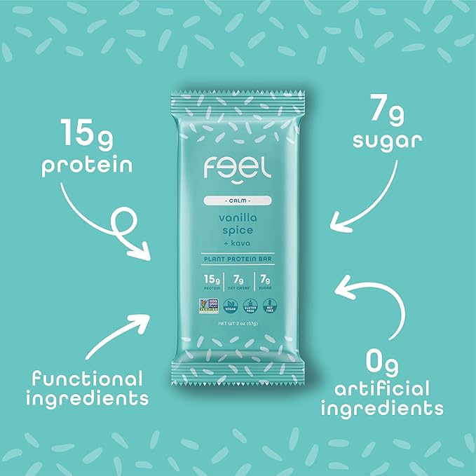 Feel Vegan Protein Bars | Vanilla Spice | Keto | Gluten Free | Organic | Kava | 15g Protein | Low Carb | Dairy Free | Grain Free | Soy Free | Nut Free | Low Sugar | Non GMO - 10 Pack