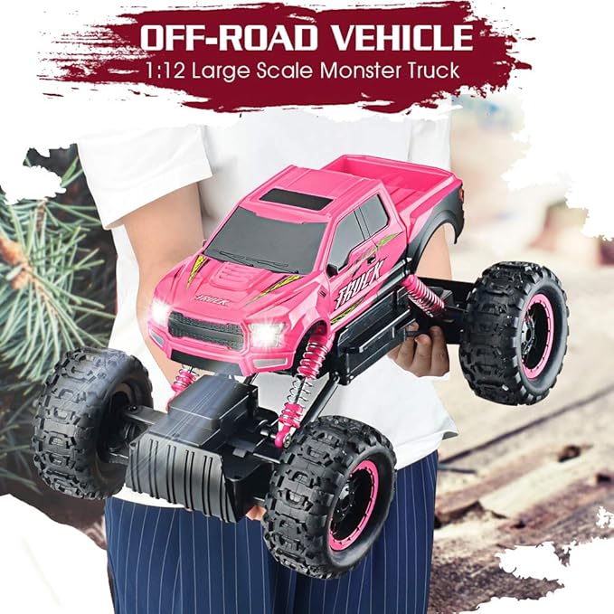 DOUBLE E Remote Control Car for Girls 1/12 Scale Monster Trucks Dual Motors Off Road RC Trucks, Girls Toys RC Crawler Vehicle Truck Toy, Birthday/Xmas Gift Ideas, Pink