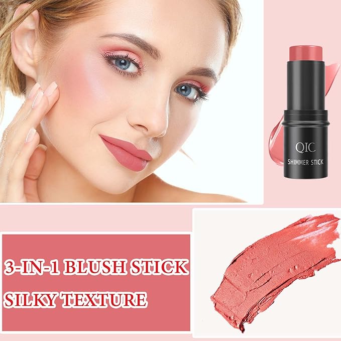 Cream Contour Blush Stick,Long Lasting Waterproof Blush Stick for Women(Pink)