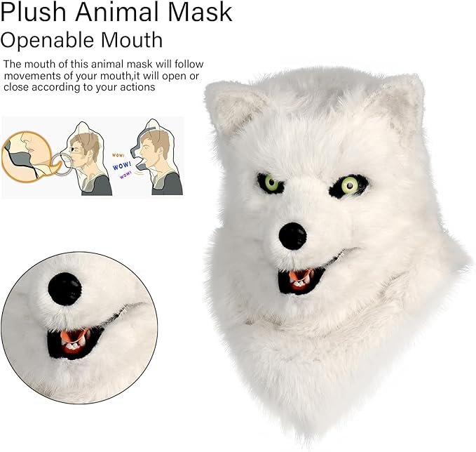 HAOAN Furry Dog Mask Animal Wolf Full Head for Halloween Fancy Dress Party Cosplay Costume Women Men