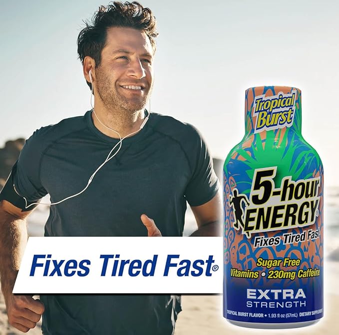 5-Hour ENERGY Shots Extra Strength | Tropical Burst Flavor | 1.93 oz. 30 Count | Sugar Free, Zero Calories | Amino Acids and Essential B Vitamins | Dietary Supplement | Feel Alert and Energized