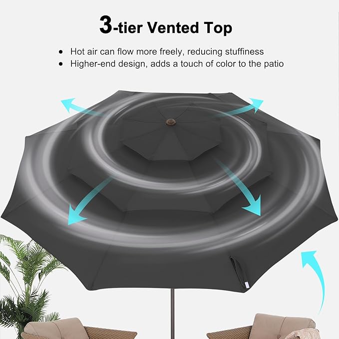 ABCCANOPY Patio Umbrellas 3 Tiers 9FT (Dark Gray)