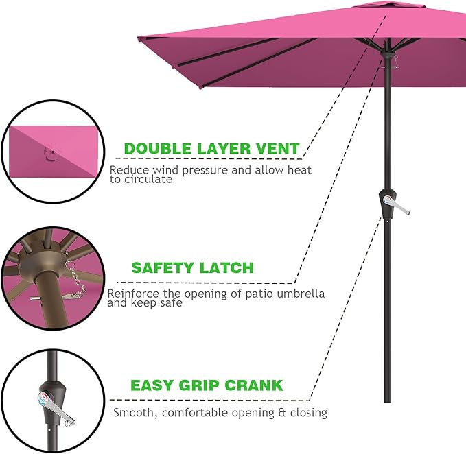 8' x 10' Rectangular Patio Umbrellas for Outdoor, Outdoor Table Umbrella, Large Outdoor Patio Umbrellas with 8 Sturdy Ribs for Market, Garden, Pool (Rose Pink)