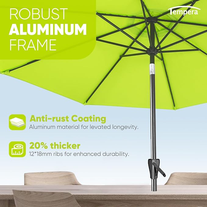 Tempera Patio Market Outdoor Table Umbrella with Push Button Tilt and Crank,Large Sun Umbrella with Sturdy Pole&Fade resistant canopy,Easy to set