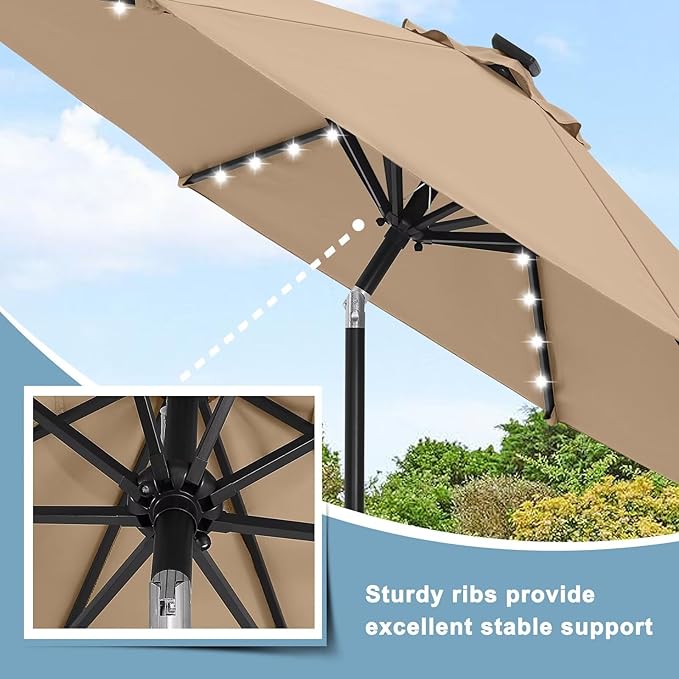 ABCCANOPY Durable Solar Led Patio Umbrellas with 32LED Lights 9FT (khaki)