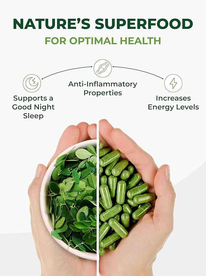PURA VIDA MORINGA Capsules Single Origin Moringa Powder Organic. Moringa Leaf. Energy, Metabolism, & Immune Support. 120ct. 500mg Caps.