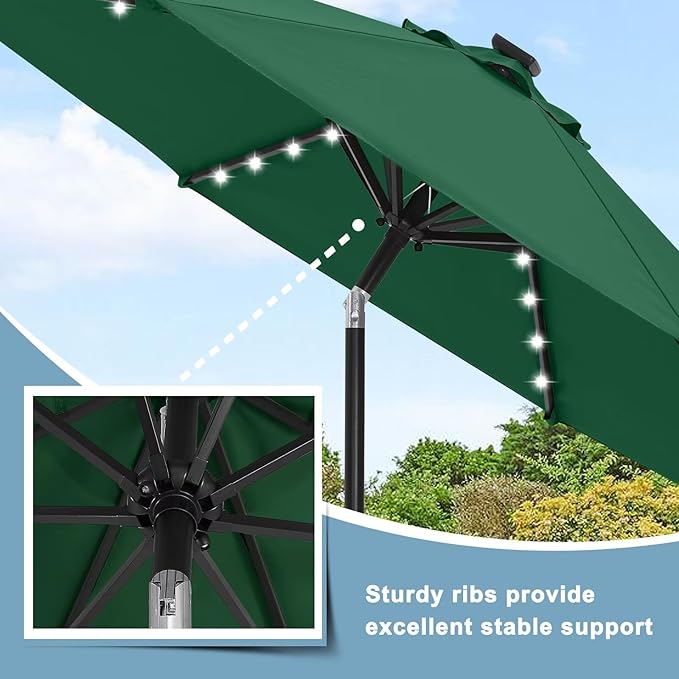 ABCCANOPY Durable Solar Led Patio Umbrellas with 24LED Lights 7.5FT (Forest Green)