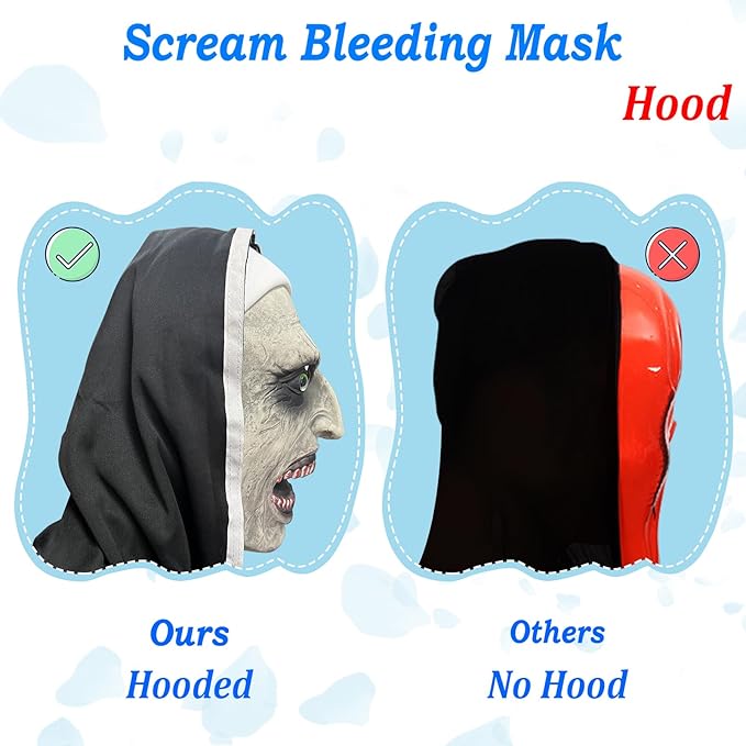2024 Nun Scary Mask,Halloween Party Scary Full Head Costume Mask with cross necklace