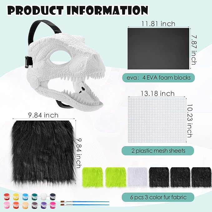 13 Pcs DIY Dino Mask Kit Hard Plastic Dinosaur Mask Furry Therian Dino Costume Kit Animal Dinosaur Party Costume