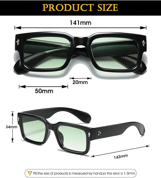 EYLRIM Square Frame Sunglasses for Women Men Trendy Chunky Rectangle Sun Glasses Black Shades UV400 Protection