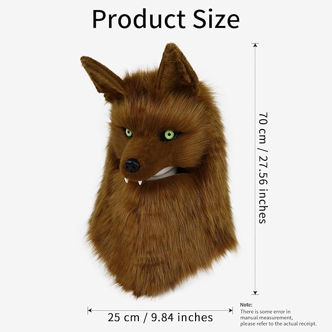 Furry Head Mask Animal Wolf Dog Plush Faux Fur Masks for Halloween Masquerade Cosplay Costume Props