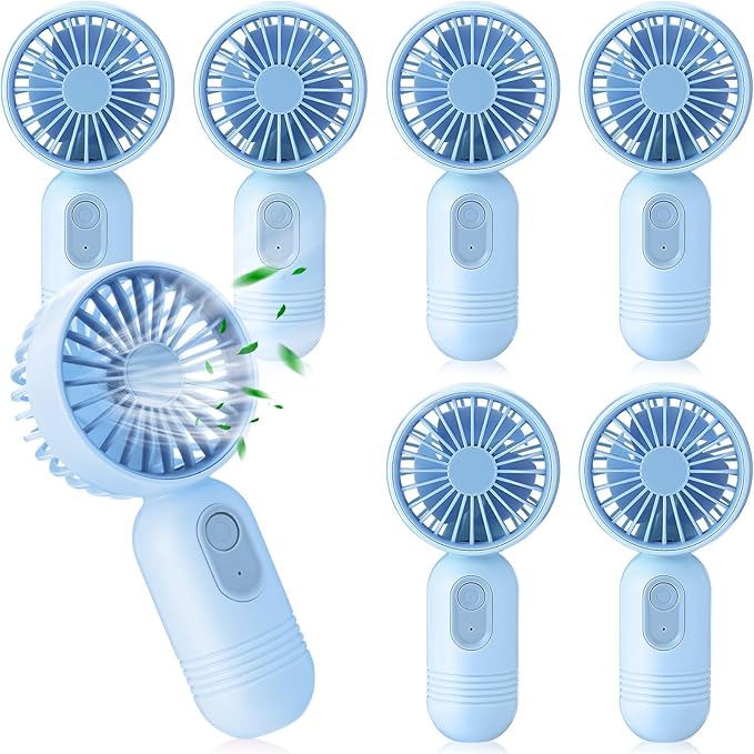 Mini Portable Fan Bulk Cute Handheld Lightweight Small Little Personal Hand Eyelash Fan 3 Speeds USB Rechargeable for Women Men Indoor Outdoor Makeup Travel Camping(Blue,6 Pcs)