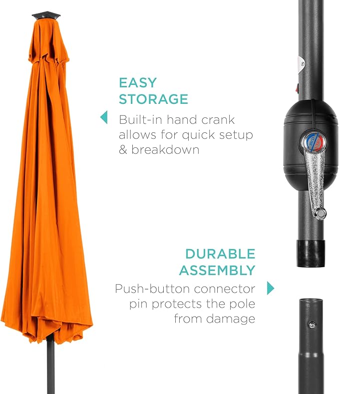 Best Choice Products 10ft Solar Polyester LED Lighted Patio Umbrella w/Tilt Adjustment and UV-Resistant Fabric - Orange
