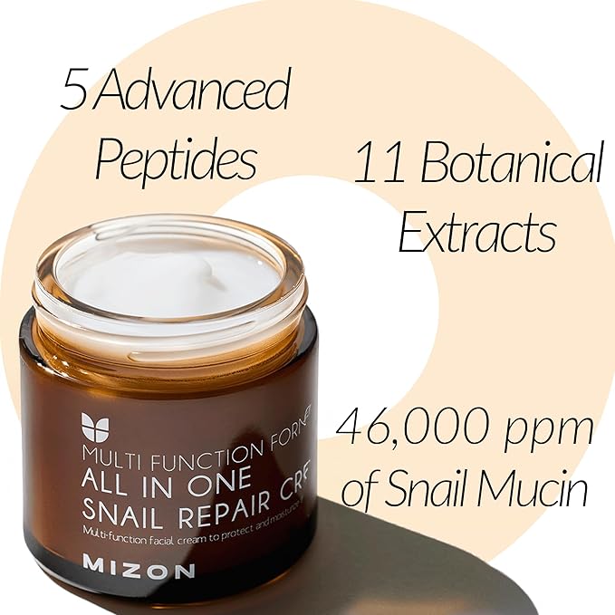 MIZON All in One Snail Repair Cream Snail Mucin with 12 Natural Extracts Korean Recovery Cream for Fine Line & Blemish Care (1.18 Fl Oz Pack of 1)