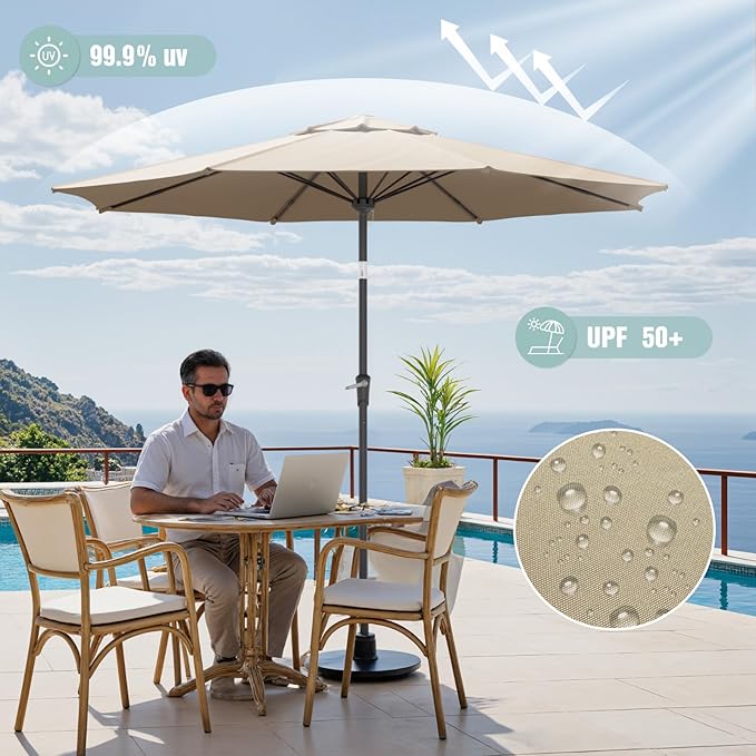 Patio Umbrellas, Pool Umbrella, Outdoor Umbrella with Push Button Tilt/Crank, Deck Umbrellas, Market Umbrela Table for Backyard, Deck, Garden, Pool