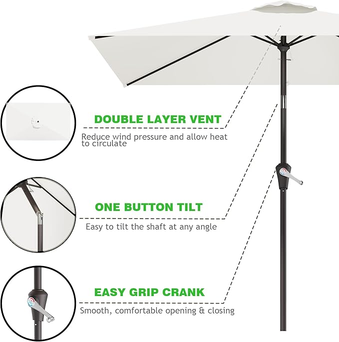6.5' x 10' Rectangular Patio Umbrellas for Outdoor, Outdoor Table Umbrella, Large Outdoor Patio Umbrellas with 6 Sturdy Ribs for Market, Garden, Pool (Cream-white)