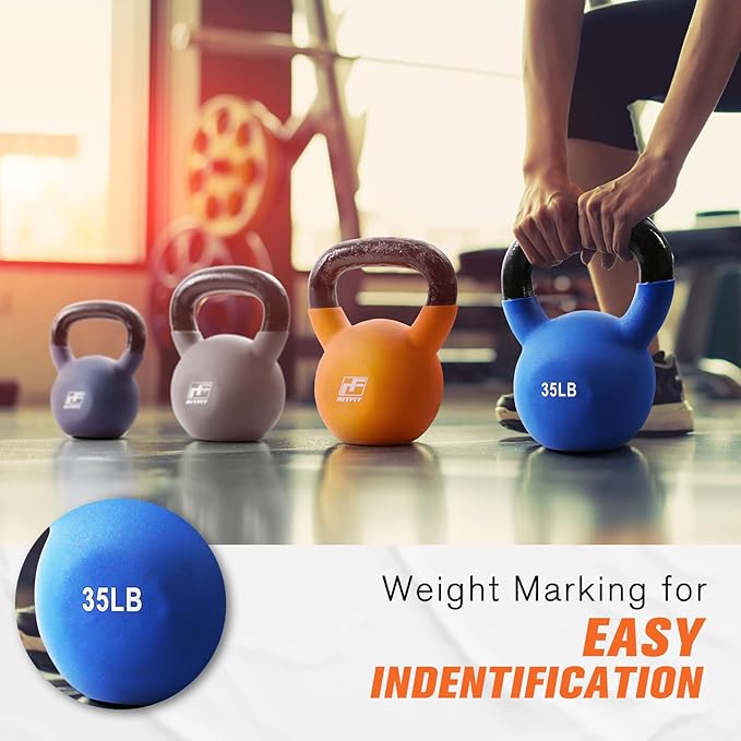 RitFit Neoprene Coated Solid Cast Iron Kettlebell 5 10 15 15 20 20 25 25 30 30 35 35 40 40 45 45 50 50 LB,