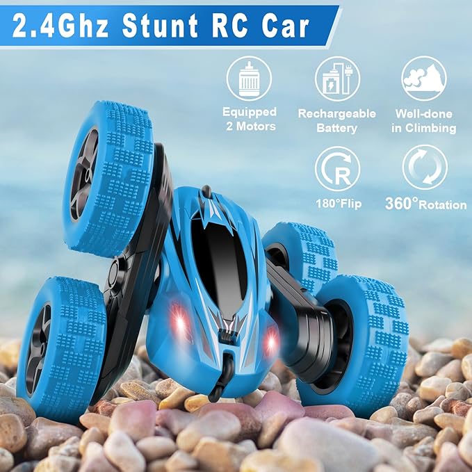 Remote Control Car, RC Cars Toys for Ages 5-7, 2.4GHz 4WD Fast RC Car Kids Toys for Ages 8-13, Double Sided 360° Rotating Monster Truck Toys for Girls RC Truck Toy Cars for Boys