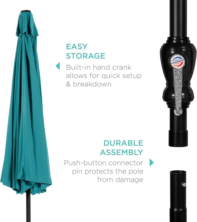 Best Choice Products 10ft Outdoor Steel Polyester Market Patio Umbrella w/Crank, Easy Push Button, Tilt, Table Compatible - Cerulean