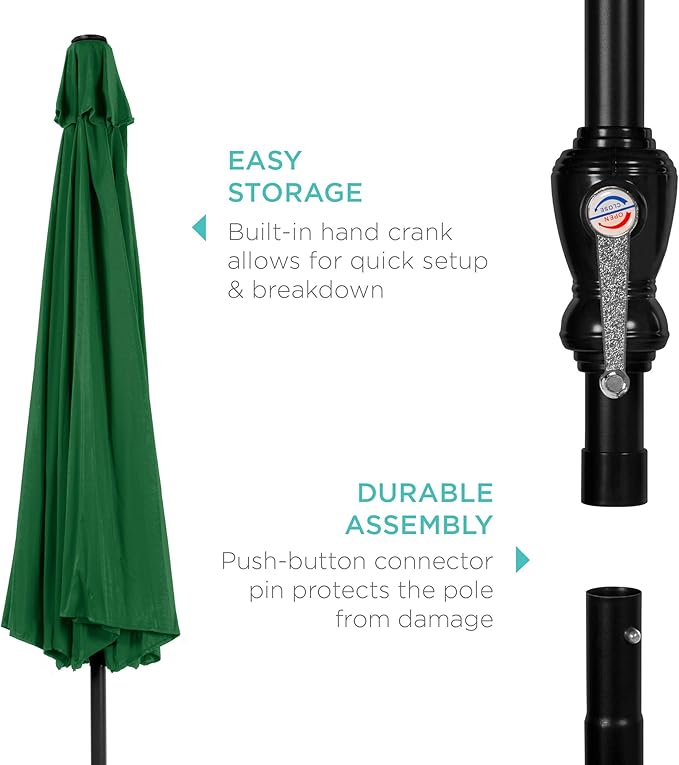 Best Choice Products 10ft Outdoor Steel Polyester Market Patio Umbrella w/Crank, Easy Push Button, Tilt, Table Compatible - Green