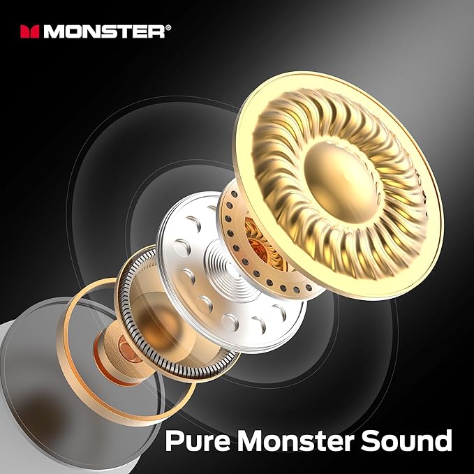 Monster N-Lite 208 Wireless Earbuds, Bluetooth Earbuds Touch Control, Headphones Bluetooth Wireless with 30H Playtime, Type-C Fast Charging, Clear Call, Comfortable Fit for Running, White