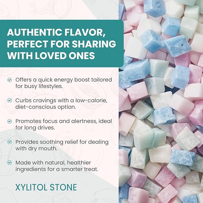 Xylitol Stone Sugar Free Candy - Vegan & Keto Friendly Unique Hard Candy - 100% Natural Flavor Candies - Gluten Free & Non-GMO Breath Freshener Low Calorie Mints - Peach (Pack of 3)