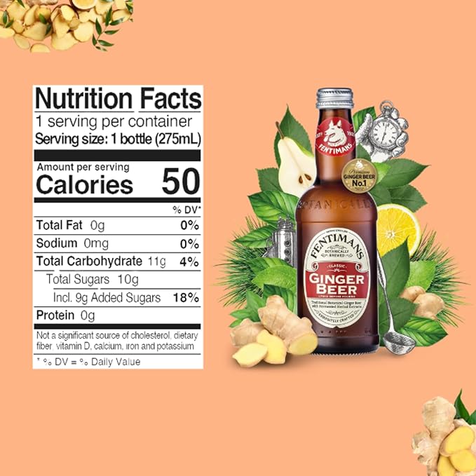 Fentimans Sparkling Ginger Beer - Ginger Ale, Ginger Beer Non Alcoholic, Craft Soda with Herbal Extracts & Natural Ingredients, Botanically Brewed - 9.3 Fl Oz (Pack of 12)