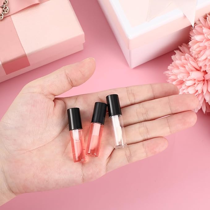 Jinei 150 Pcs Clear Empty Lip Balm Bottles 1.2ml Mini Lip Gloss Tubes, Refillable Containers Transparent Plastic Clear Lipstick Tubes for Girl Women DIY Makeup Sample Travel(Black)