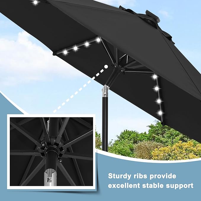 ABCCANOPY 10FT Durable Solar Led Patio Umbrellas with 32LED Lights (Black)