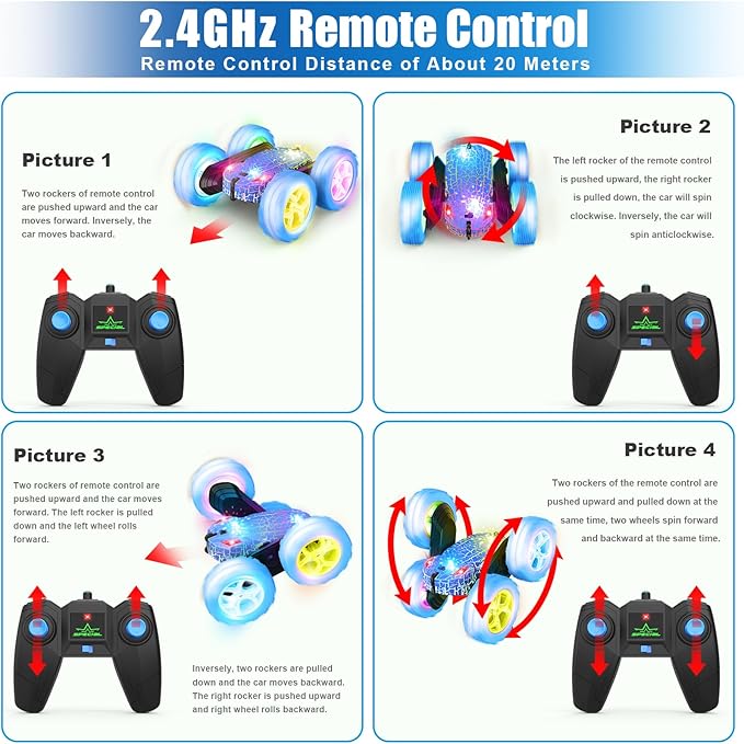 Remote Control Car, RC Cars Toys, 2.4GHz 4WD Fast RC Cars with Double Sided 360° Rotation Kids Toys Monster Truck Toys for Girls RC Truck Toy Cars for Boys