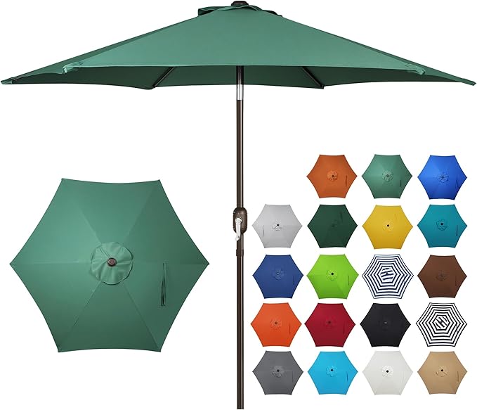 Blissun 7.5 ft Patio Umbrella, Yard Umbrella, Outdoor Market Umbrella with Push Button Tilt Crank, Seaglass