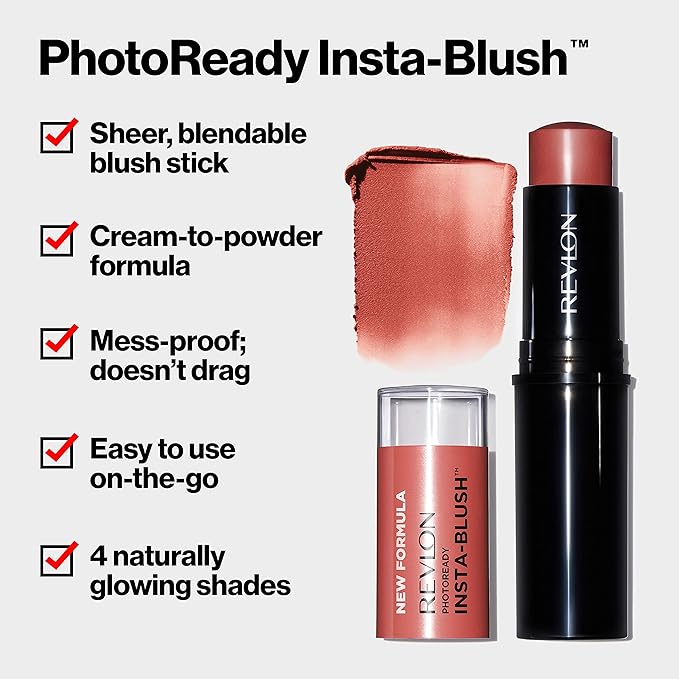 Revlon Blush Stick, PhotoReady Insta-Blush Face Makeup with Nude Kiss, 1.15 Oz