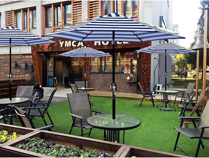 Blissun 7.5 ft Patio Umbrella, Yard Umbrella, Outdoor Market Umbrella with Push Button Tilt Crank (Blue&White)