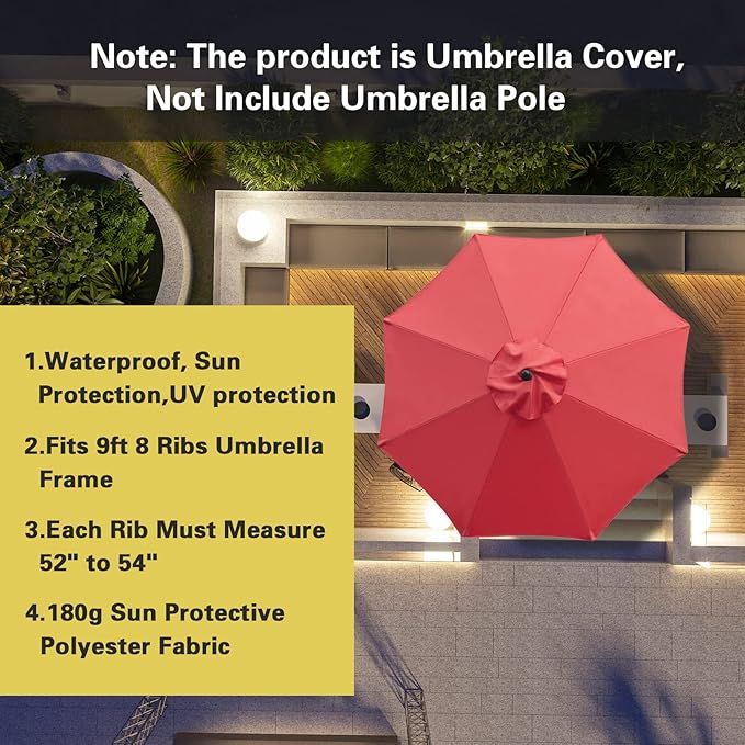 Sunnyglade 9ft Patio Umbrella Replacement Canopy Market Umbrella Top Outdoor Umbrella Canopy with 8 Ribs