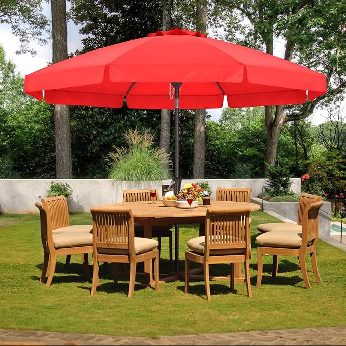 ABCCANOPY Patio Umbrella 9ft, Outdoor Table Umbrella with Push Button Tilt and Crank, 8 Ribs Umbrella for Patio Pool Garden Deck (Red)