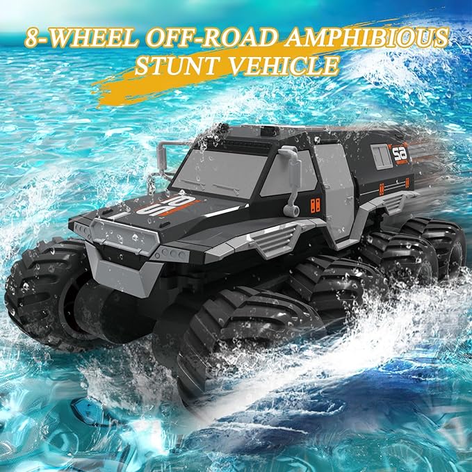 Amphibious Remote Control Car 1: 12 8WD, RC Monster Truck Toys, 2.4G RC Rock Crawler Off Road RC Car Toys for 7 8 9 10 11 12 Year Old Boys/Girls 4+, Gift Birthday Christmas