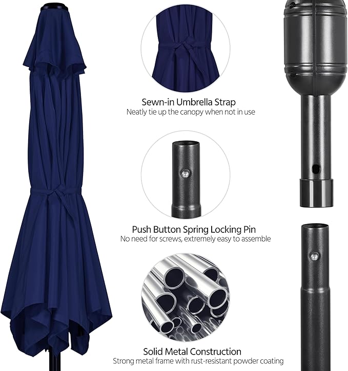 Yaheetech 9FT Patio Umbrella Outdoor Umbrella Patio Yard Market Table Umbrella with Push Button Tilt & Crank for Garden/Beach/Lawn/Deck/Backyard/Pool, 8 Ribs, Navy Blue