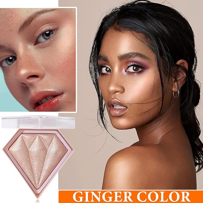 Glitter Blush Shimmer Highlighter Blusher Powder Makeup Face Powder Makeup(#inger) 04 G