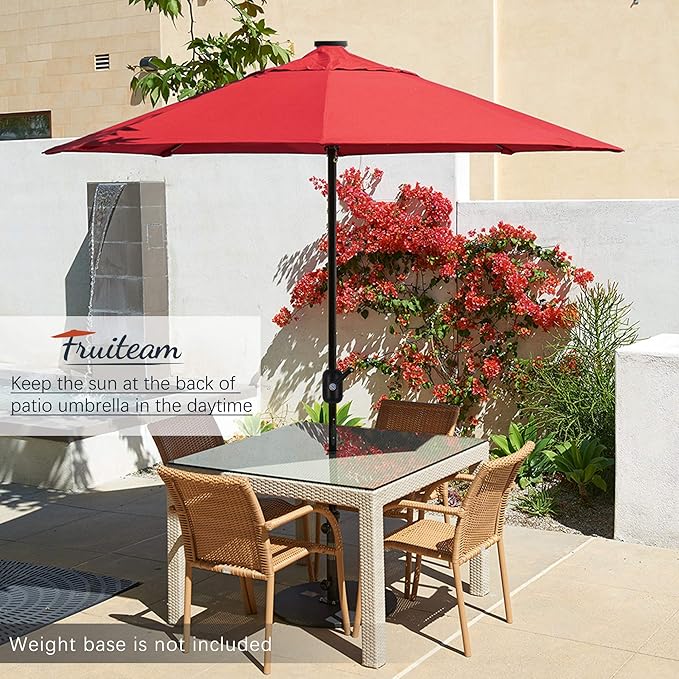 FRUITEAM Solar Patio Umbrella Outdoor LED Umbrella 7 1/2 FT Table Umbrella with Lights Patio Umbrella with with Sturdy Ribs/Crank and Tilt Adjustment for Garden/Poolside/Backyard,