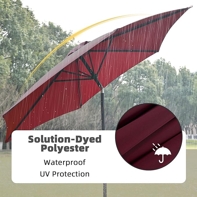 9FT Outdoor Patio Umbrella with Push Button Tilt and Crank, Beach Umbrella for Sun Shades, Market Umbrella with 6 Sturdy Metal Ribs, UV Resistant Waterproof for Garden, Backyard, Deck, Pool
